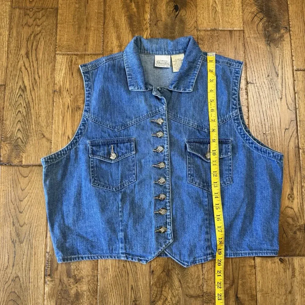 VTG St Johns Bay Denim Sleeveless Button Down Vest Women’s XL 90s Y2K Cowgirl - Picture 2 of 6